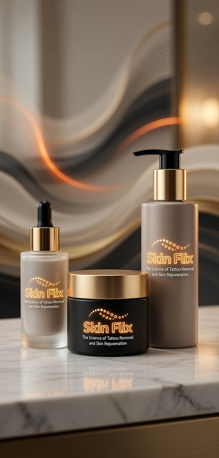 Skin Flix skincare line — serum, cream and cleanser